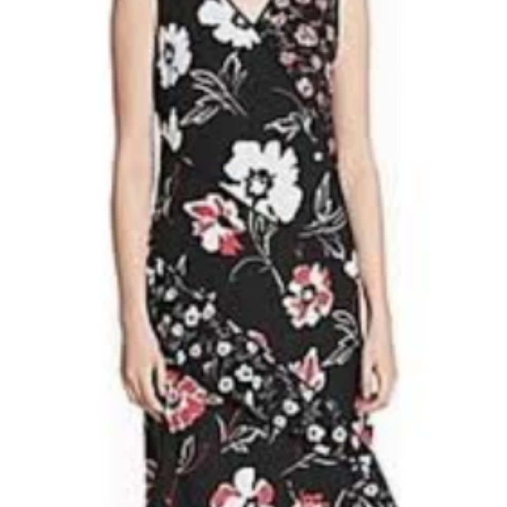 Calvin Klein Black Floral V-Neck Shift Dress, 6P New